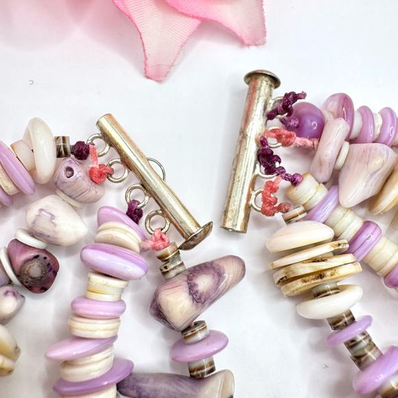 Wampum Quahog Heishi Four Strand Bracelet Slide Lock Clasp Beachy Coastal Shell - Picture 7 of 16